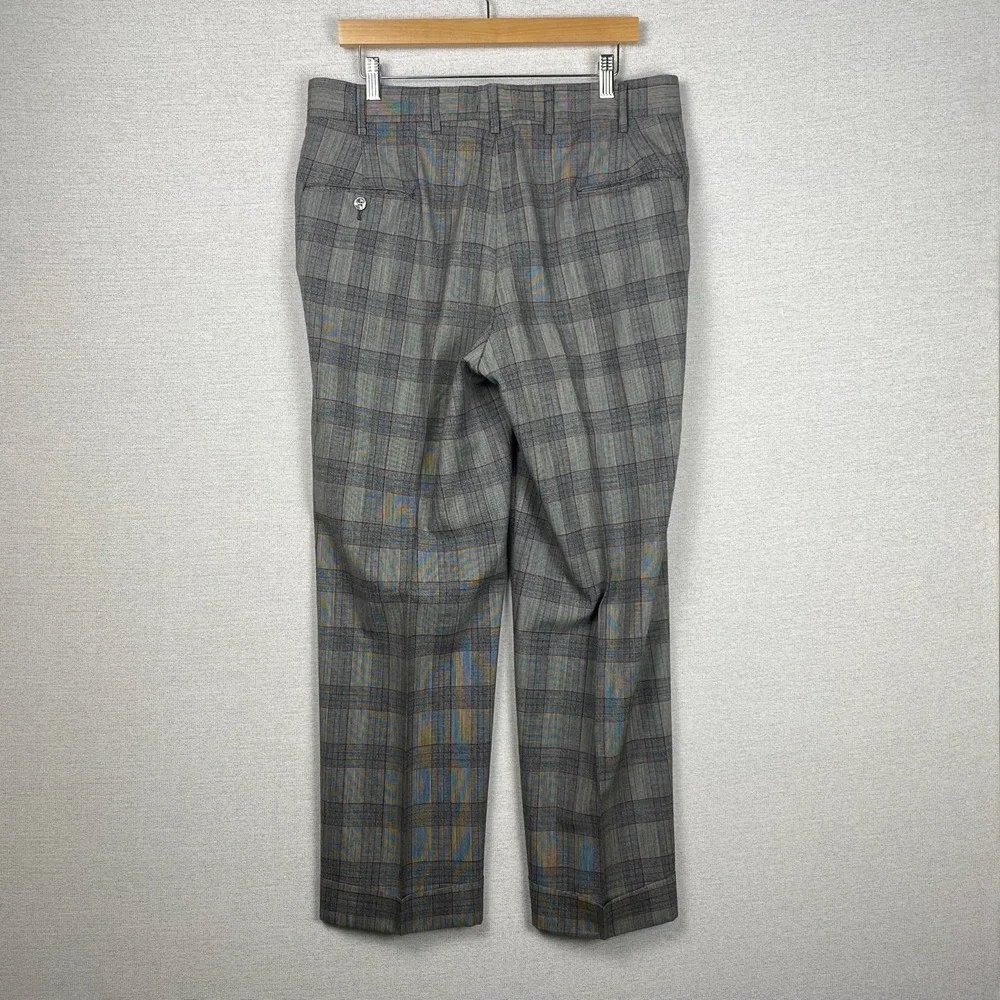 Vtg Bespoke 2 Piece Suit Mens 36R Gray Windowpane Plaid Dandy Heritage Ivy